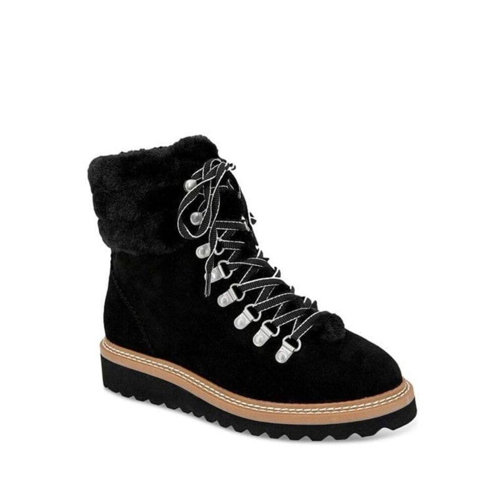 New Splendid Women's Evita Suede Faux Fur Trim Wedge Hiker Booties Sz 8M #451